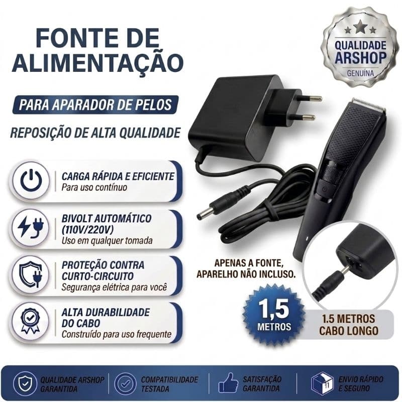 Fonte de Energia p/ Aparador De Pelos Mondial Super Groom 6 / Super Groom 10 / Super Groom 11