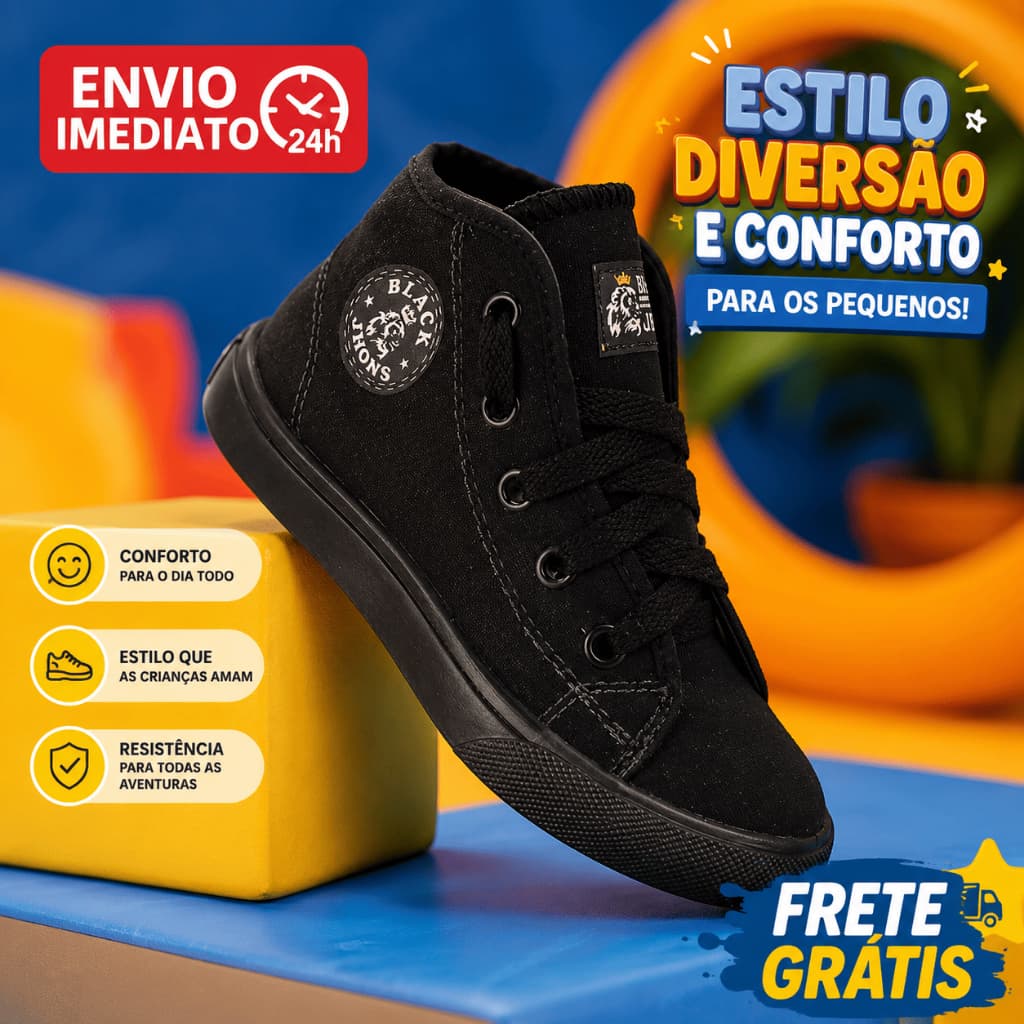 0  Tenis botinha  Macio Casual Menino Black Jhons Conforto Envio Imediato Criança Promoção