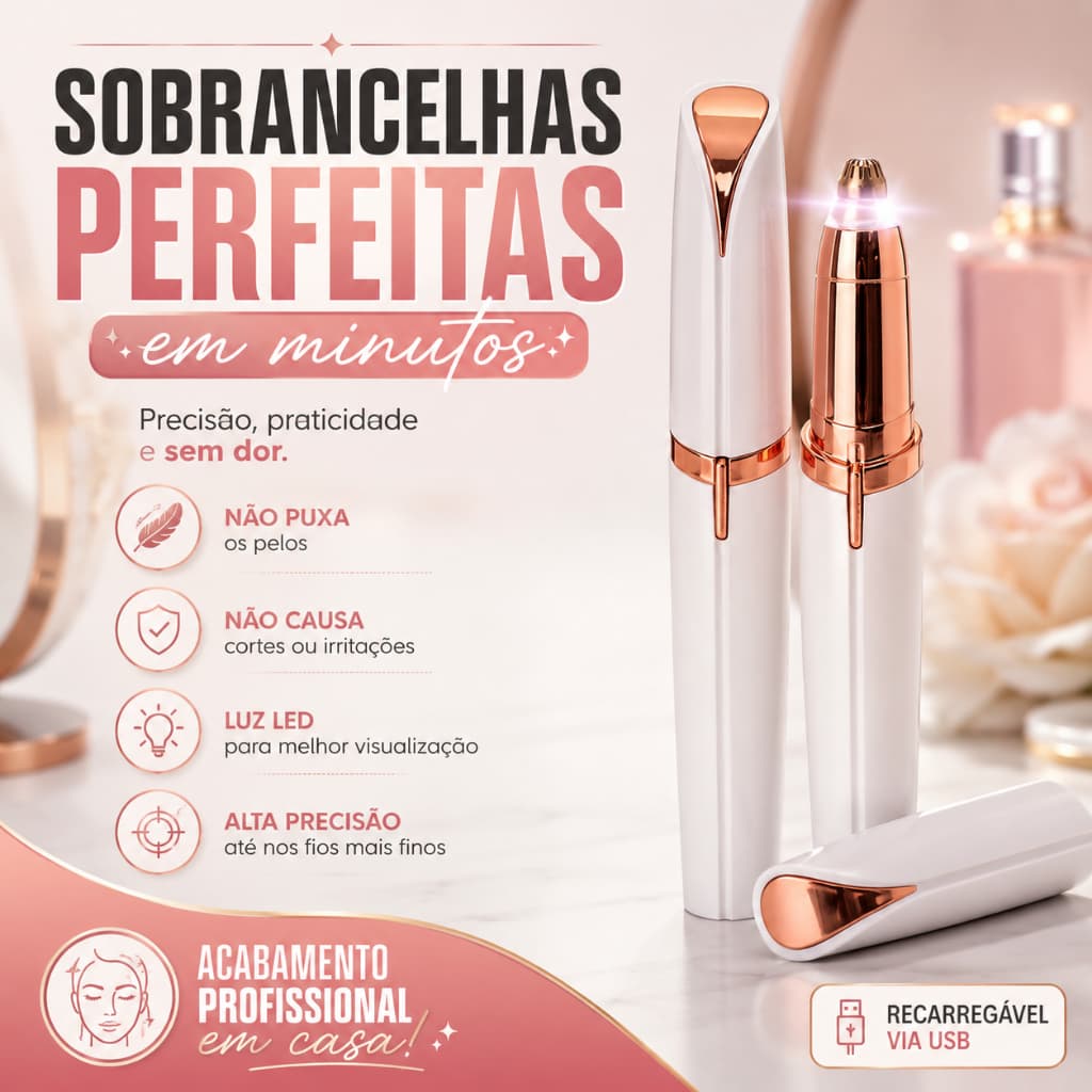 Caneta Depiladora de Sobrancelha Elétrica Recarregável USB com LED Removedor de Pelos Faciais Sem Dor
