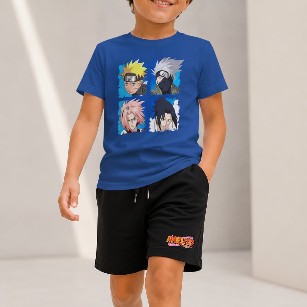 Kit Camiseta Infantil Naruto e Bermuda Moletinho Anime Mangá