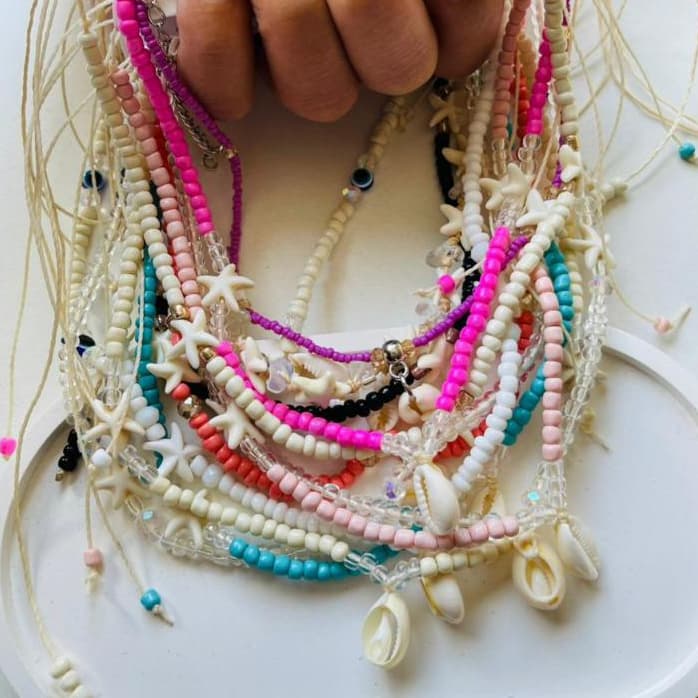 Choker Colar  de Miçangas Ajustável Colar Gargantilha Feminina para Verão e Praia