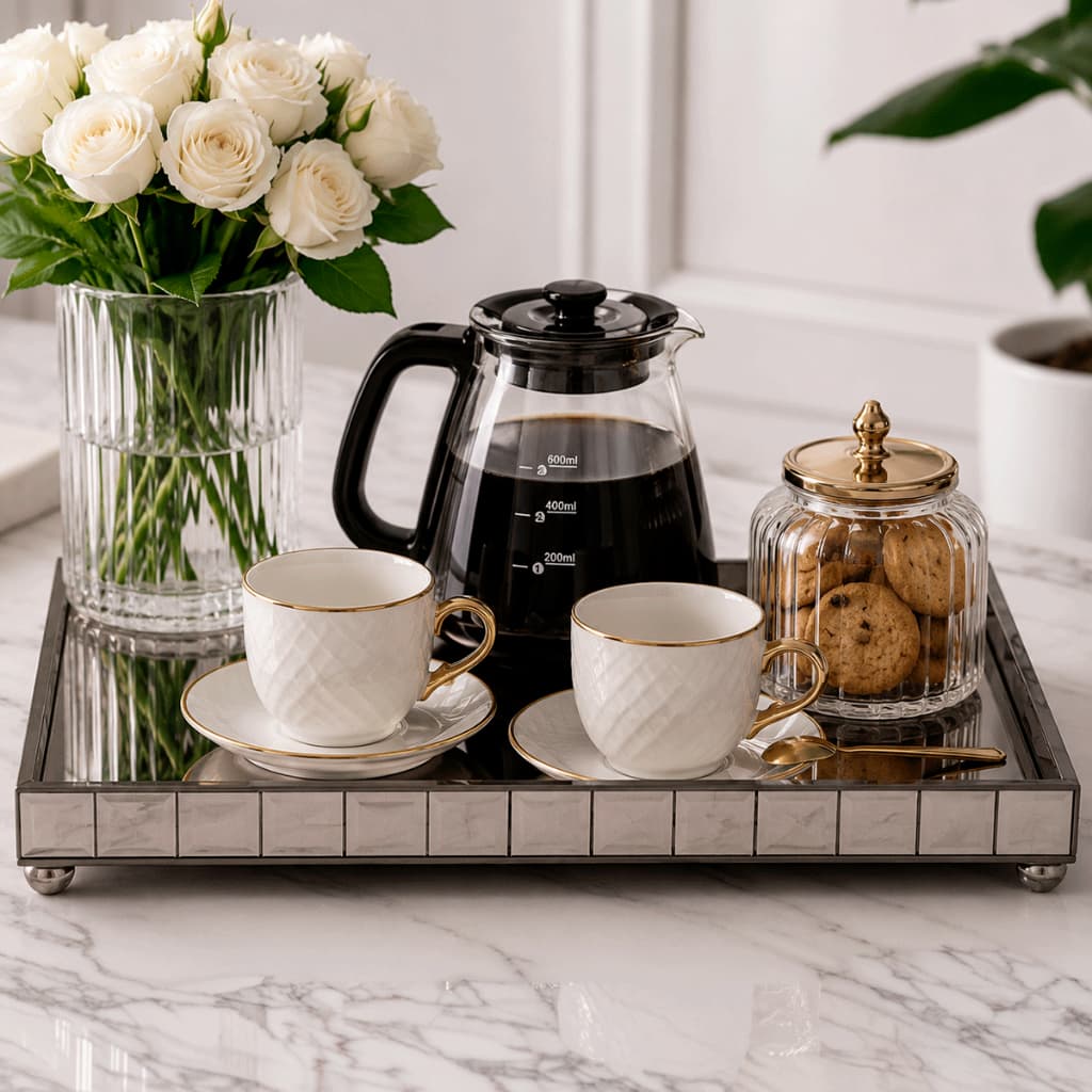 Bandeja Grande Vidro 42x26cm Decorativa Quadrada Espelhada Cantinho do Café Cozinha Barzinho