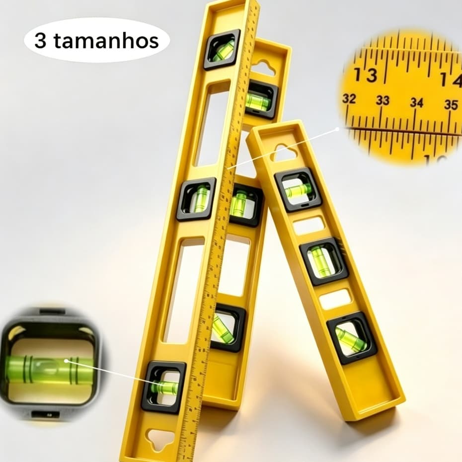 Nível Manual Preciso e Durável 30/50/60cm com 3 Bolhas e Régua Integrada Para Construção Reparações