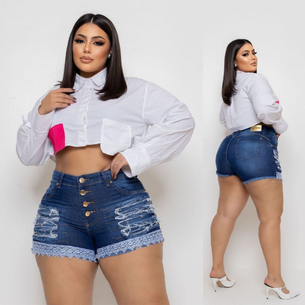 Roupas Femininas Shorts Jeans Plus Size Com Lycra