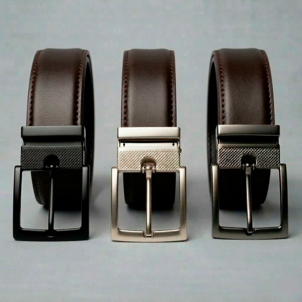 Kit 3 Cintos Social Ajustável Masculino Premium 125cm Couro Pv Costurado Cor CAFÉ Unissex