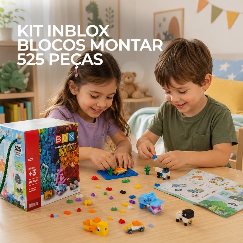 Kit Inblox Blocos Montar 525 Peças Animais Brinquedo Construção Compatível Lego Educativo