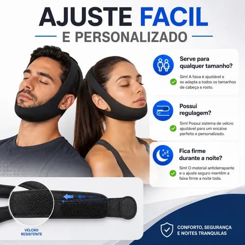 Máscara Faixa Anti Ronco Apneia Bruxismo Ajustável Queixei