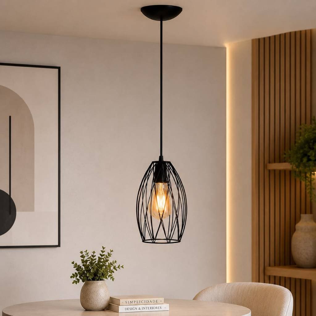 Luminária Pendente Aramado Cobre E27 | Estilo Industrial | Decoração Moderna para Sala e Cozinha