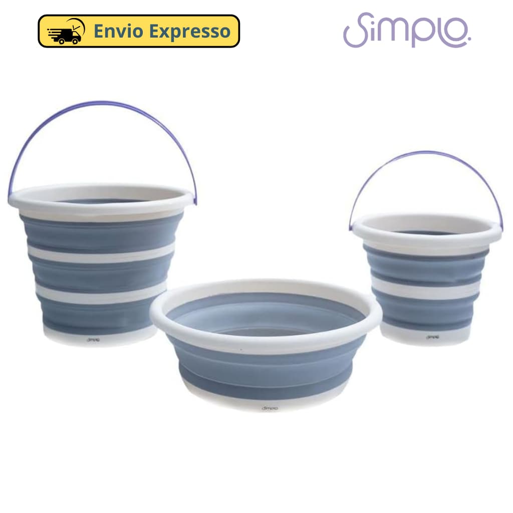 Kit 2 Baldes Dobráveis de Plástico 5L e 10L e Bacia 8L - Simplo Oikos