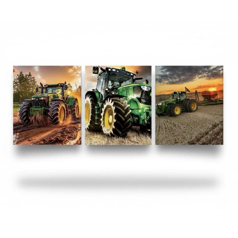 Kit 3 Quadros Decorativos Tratores Agro Pôr do Sol Decore seu Ambiente com a Paixão pelo Agro - Kit de Quadros