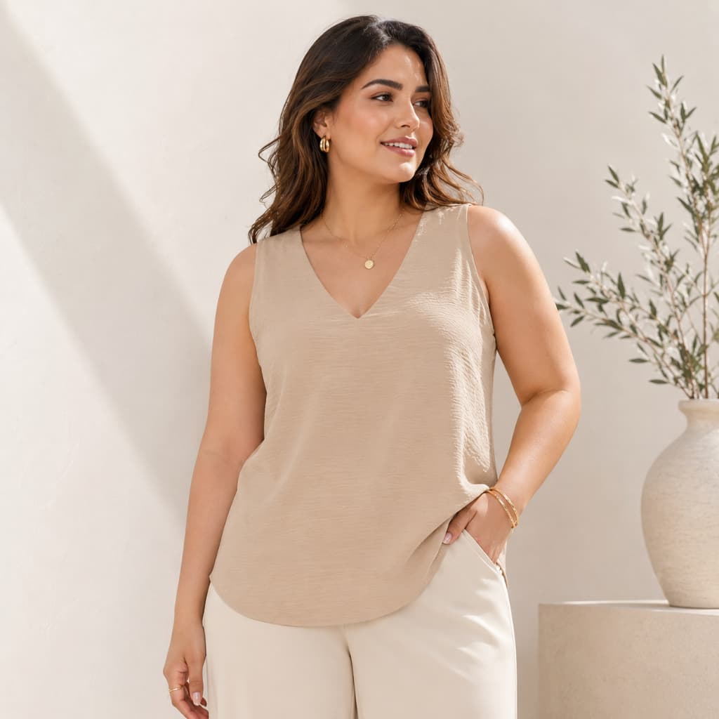 Blusa Regata Duna Plus Size G1 G2 G3 Soltinha Alça Larga Tendência Elegante Social Decote V Verão（A007)