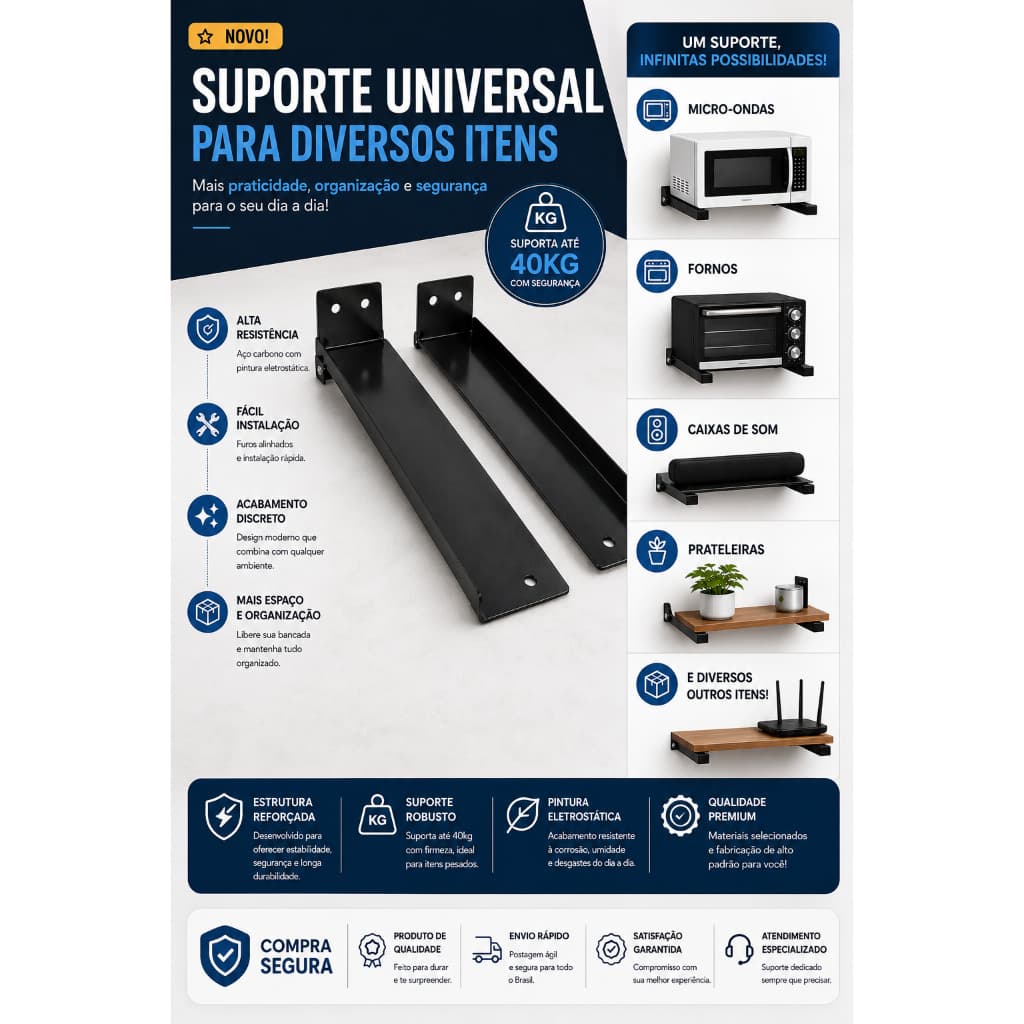 Suporte de Parede Multiuso para Micro-ondas e Impressora – Robusto e Durável