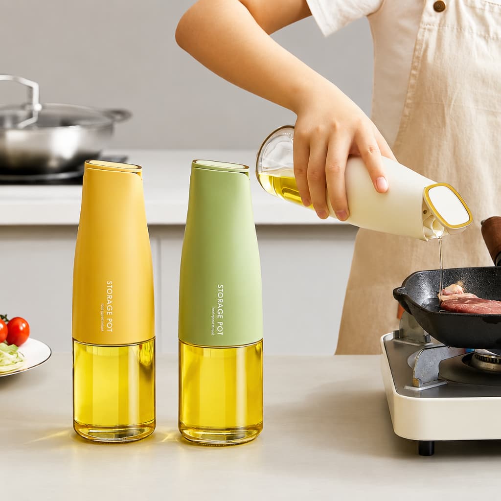 Kit Com 2 Galheteiro De Vidro Redondo Porta Azeite 500ml Dosador Óleo Vinagre Cozinha Várias Cores