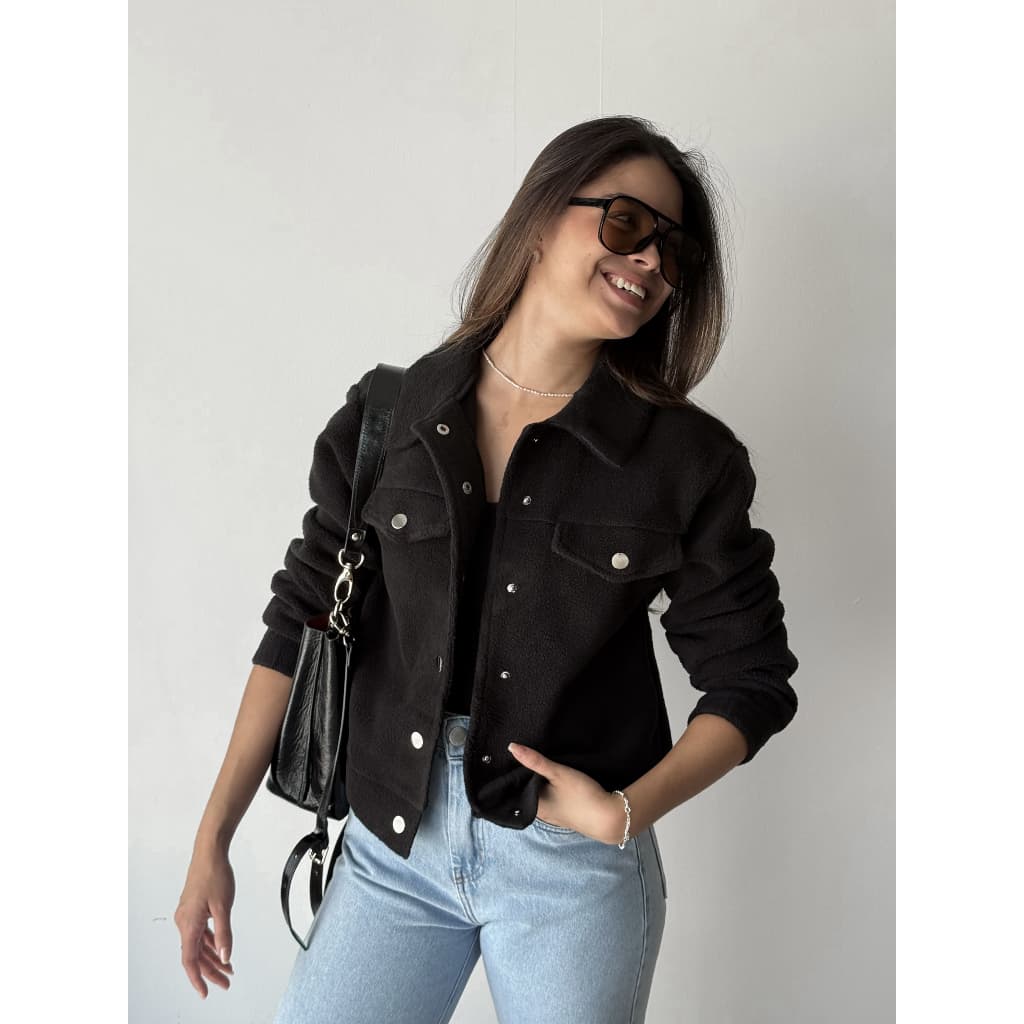 Jaqueta Feminina Peluciada Inverno Casual Botões Agasalho Moda Premium