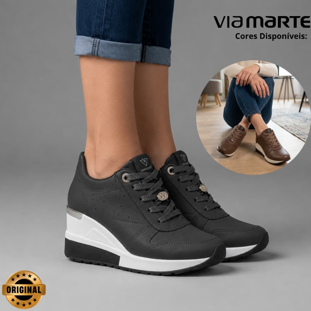 Tênis Feminino Via Marte Anabela Plataforma Salto 7cm Casual Confortável Original