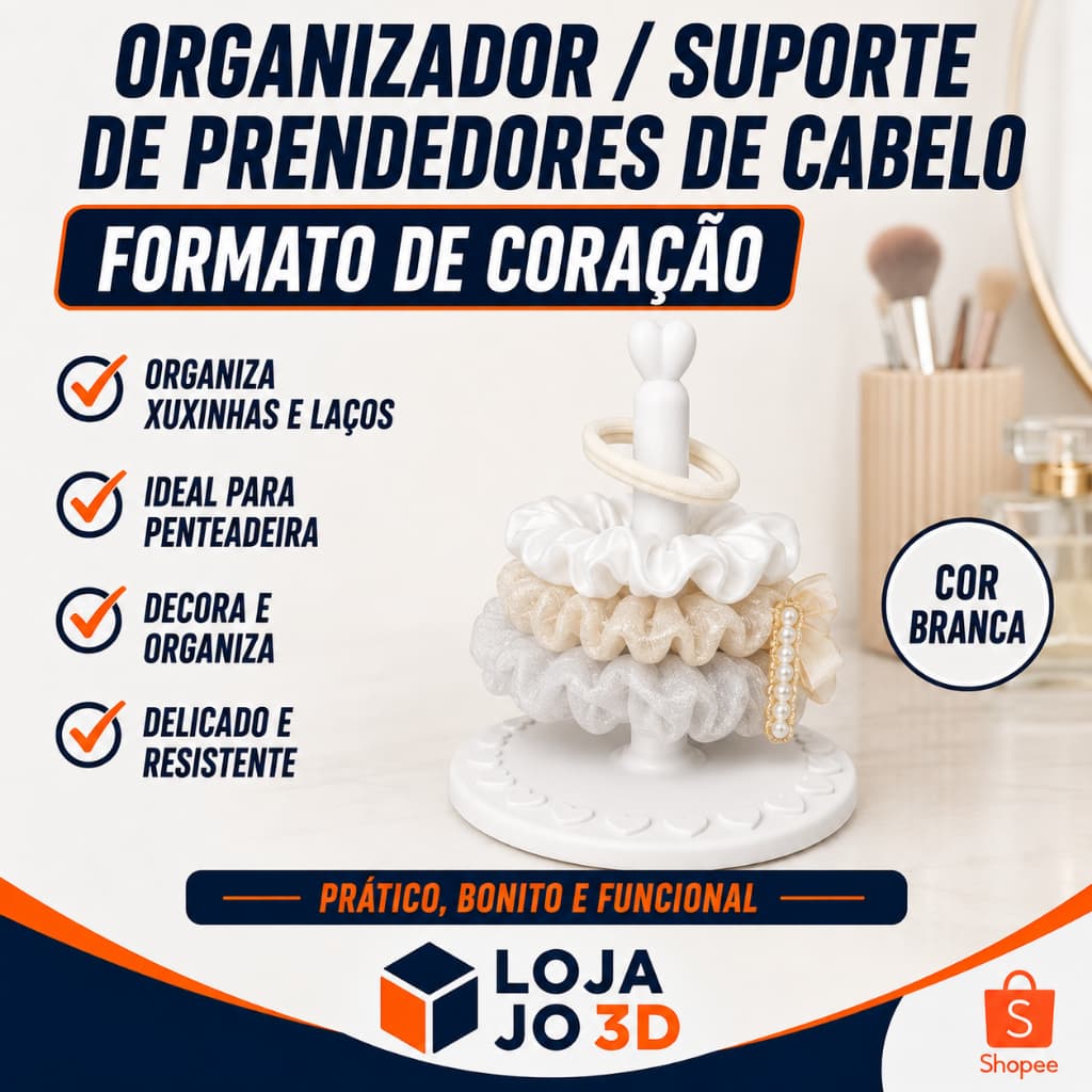 Suporte Porta Xuxinhas Coração Organizador de Elásticos para Penteadeira Banheiro Quarto Design Moderno