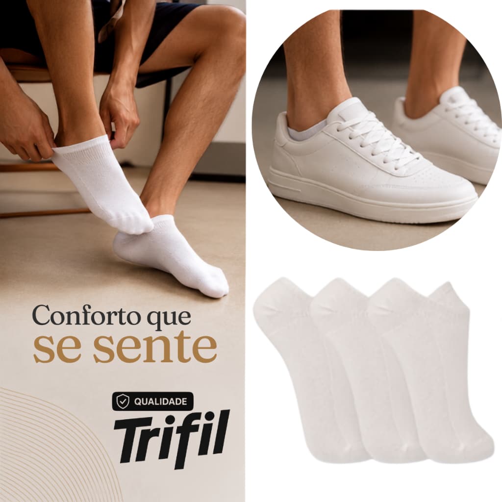 Kit com 3 pares de meia cano curto invisível