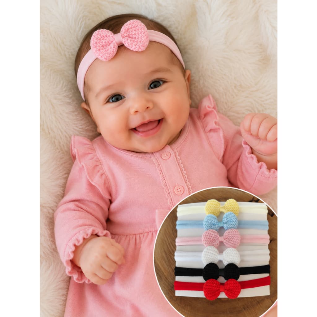 Kit Laços Crochê com 6 cores, Faixinhas de bebê, Lacinhos para Recém Nascida, Laços, acessórios de cabelo infantil