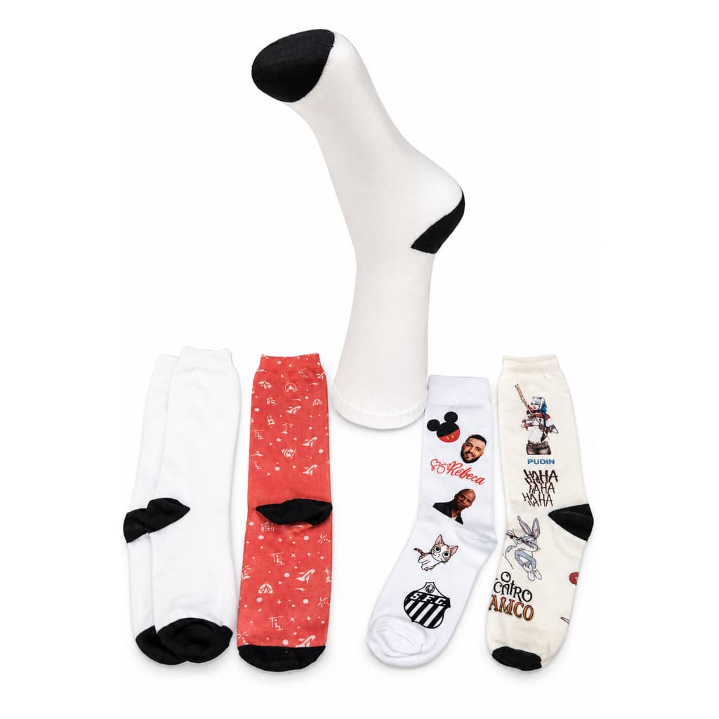 3 Pares de Meias Adulto Cano Longo Masculino Feminino Sublimação