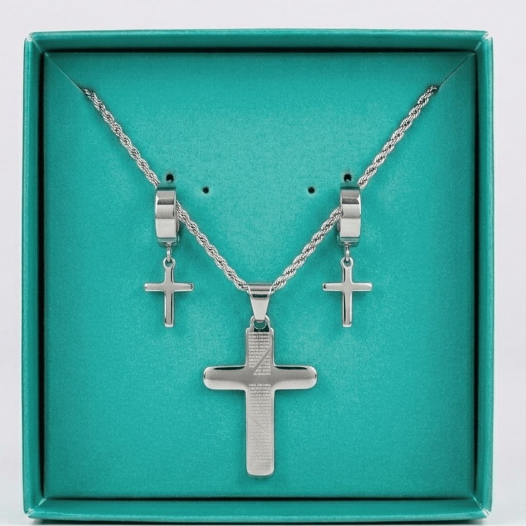 Kit Brincos Colar Cruz Unissex Aço Inox Moda Tendência Estilo Casual Estilo Urbano