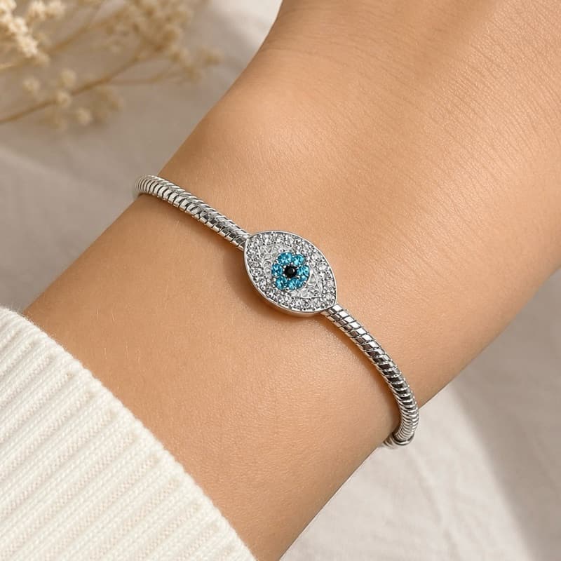 Berloque Olho Grego com Strass | Banhado Prata 925 | Amuleto Proteção e Fé
