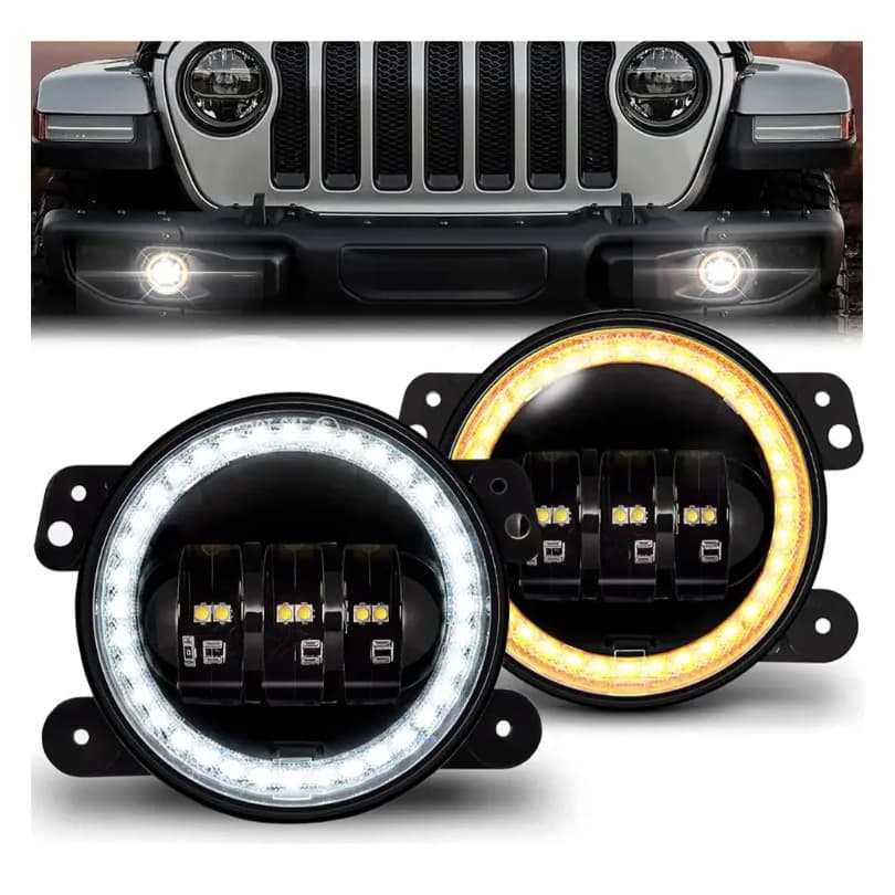 Par Farol Milha ANGEL EYES LED 4 Pol (100mm) De Neblina UNIVERSAL DRL Ford, Honda, Jeep Wrangler Jk Dodge