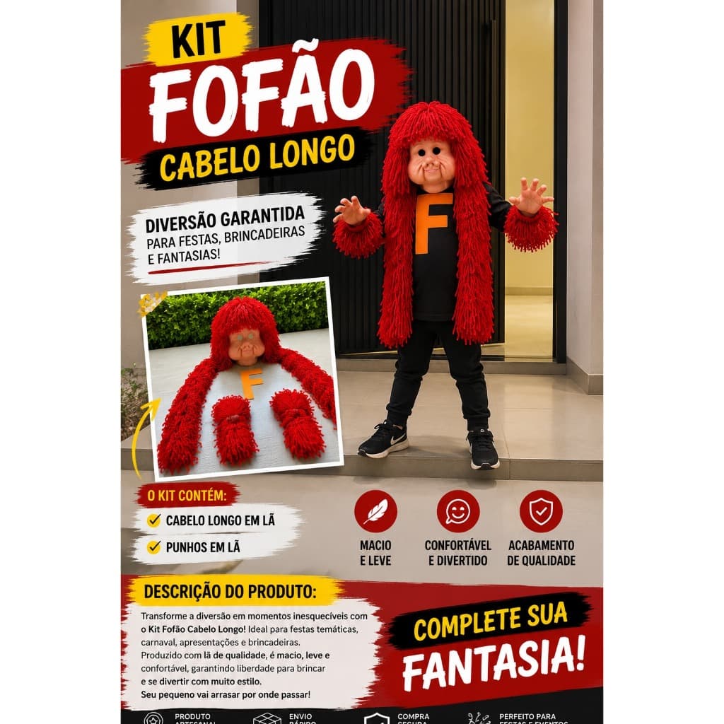 fantasia fofão cabelo longo capacete carreta furacão + punhos