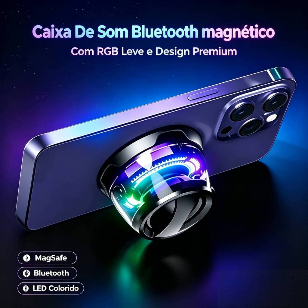Caixa De Som LED Bluetooth magnético portátil atmosfera colorida RGB mini Speaker à prova d'água