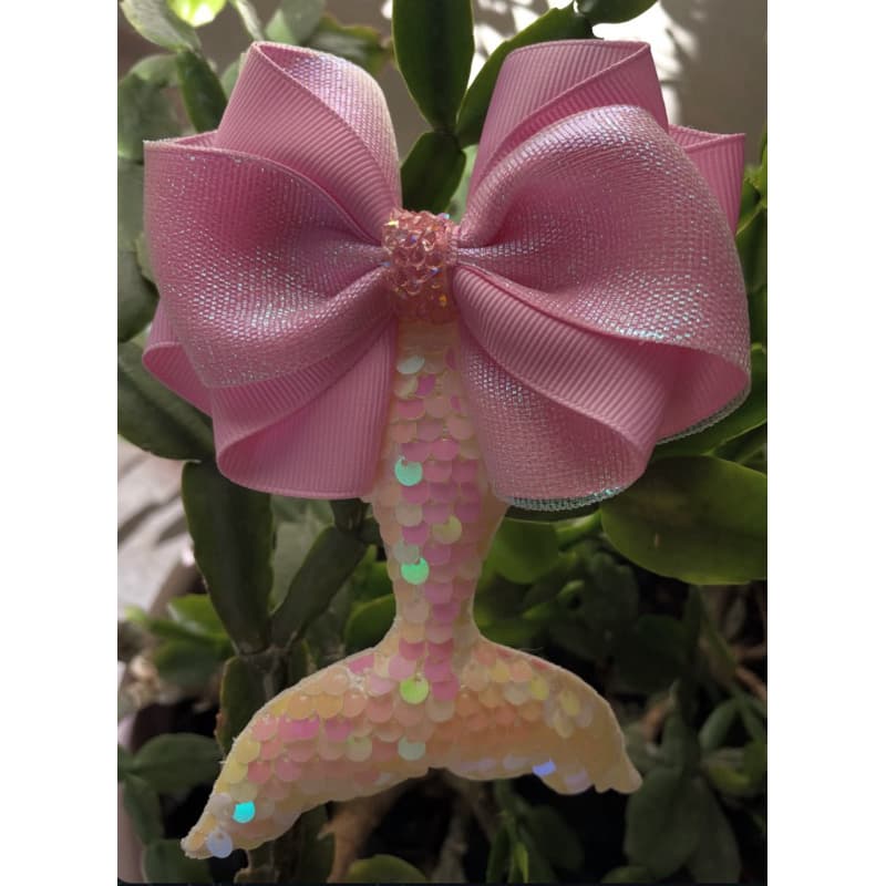 Laço Calda de Sereia | Laço brilhante | Laço rosa sereia | Enfeite de cabelo infantil menina