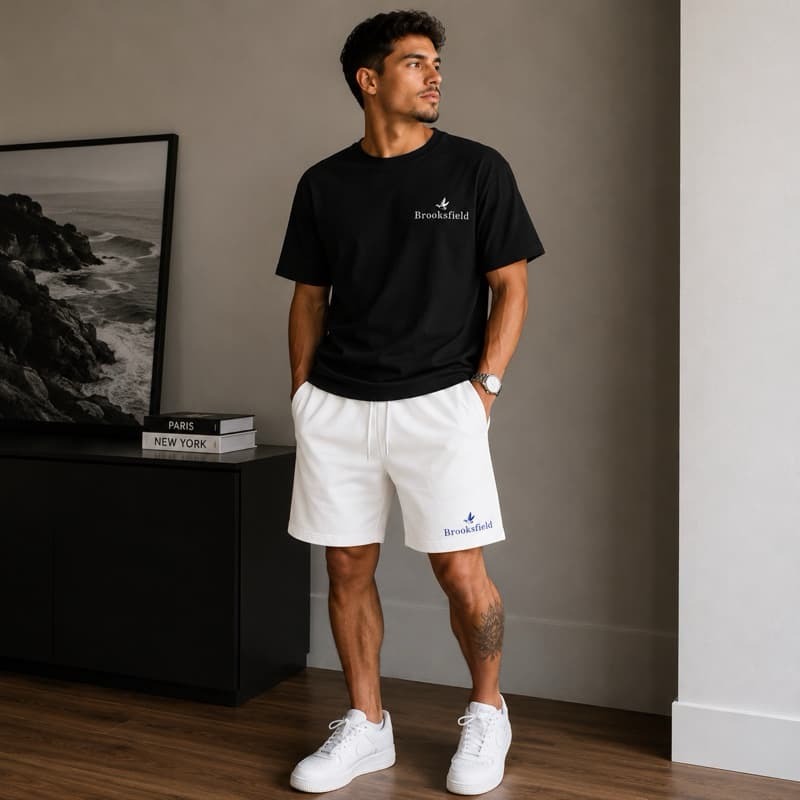 kit conjunto Blusa +Short Masculino Brooksfield Bermuda Tectel com Bolso Camiseta 100% Algodão