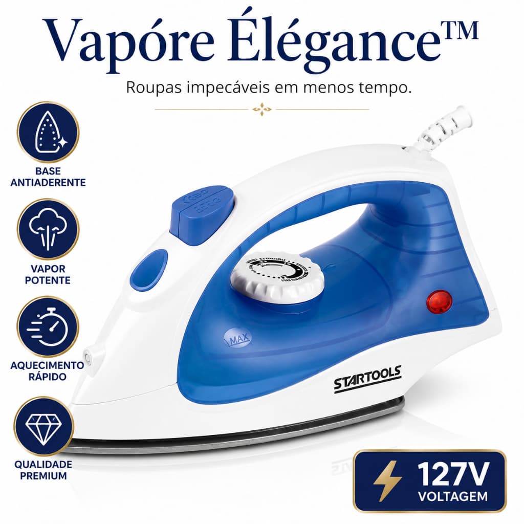 Ferro de Passar Roupa a Vapor 127V Premium Base Antiaderente Vapor Potente Aquecimento Rápido Autolimpeza