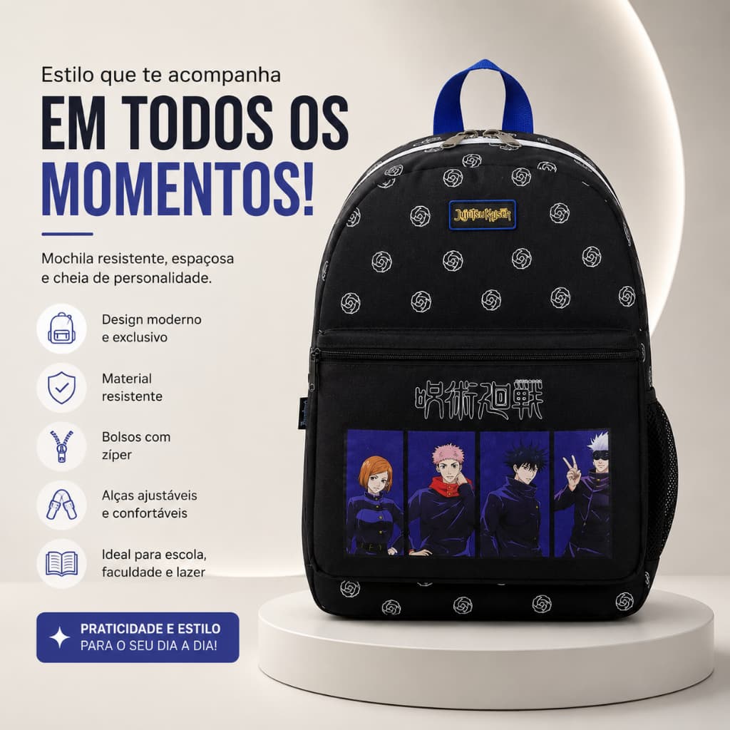 Mochila Escolar Juvenil Dermiwil Jujutsu Kaisen Anime Original Resistente Espaçosa