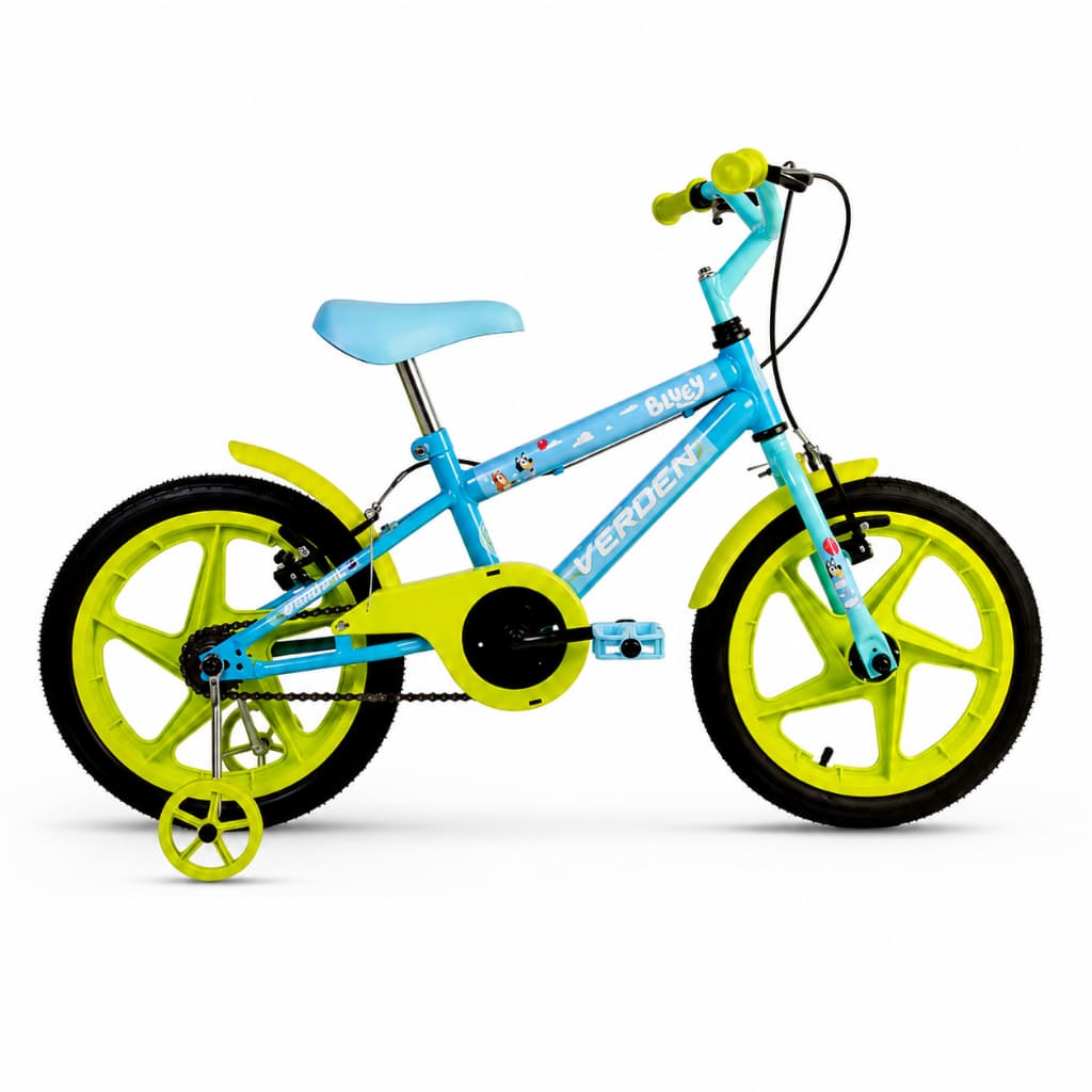 Bicicleta Infantil Aro 16 Bluey e Bingo Azul Menina Menino 5 a 8 Anos Suporta Até 40 kg Rodinhas Removíveis