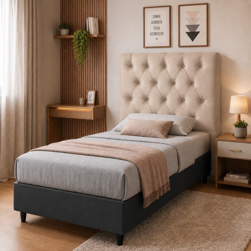 Cabeceira de Cama Larissa Varias Cores - Cabeceira Estofada Tecido Veludo com Pés de Apoio