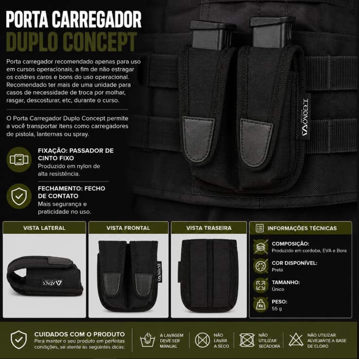 Porta Carregador Duplo de Pano Para Curso Operacional | Atack