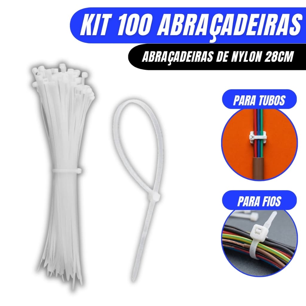 Kit 100 Abraçadeiras Nylon 283mm X 4,8mm Branca Frontec