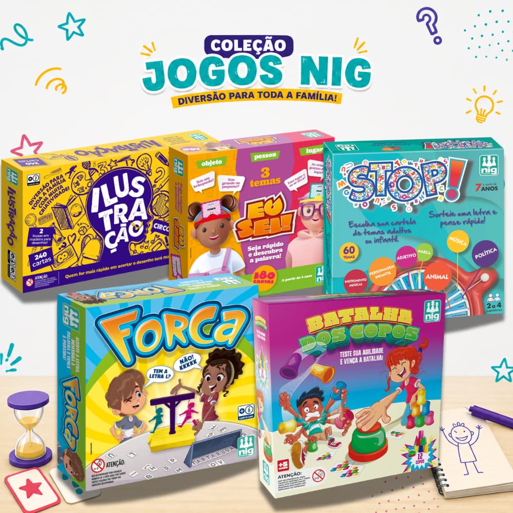 JOGO NIG EDUCATIVO | FORCA, STOP, EU SEI!, ILUSTRAÇÃO E BATALHA DOS COPOS | BRINCADEIRA EM FAMÍLIA