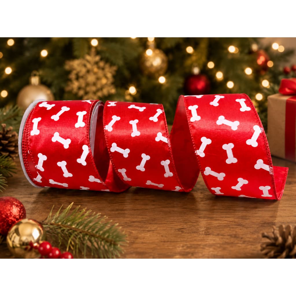 Fita De Natal Vermelha 6,3cm com Ossinhos 9,14mts Pet