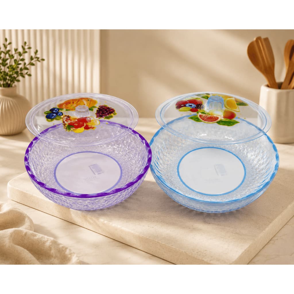 Tigela Plástica com Tampa – Bowl Multiuso para Alimentos | Saladeira | Estampas Sortidas