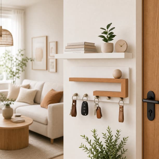 Porta Chaves Organizador com Prateleira + Prateleira Multiuso Suporte Decoração Moderna em MDF