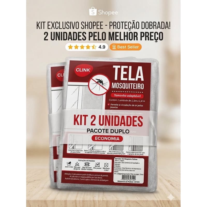 kit Tela Mosquiteira Para Janela 1,50x1,80m Com Velcro Sem Furo Anti Inseto Pernilongo Dengue Proteção