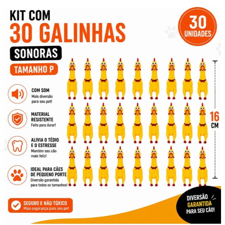 ATACADO PET SHOP ** Kit 30 Mordedores Pet Galinha Gritando Vinil Com Som Amarelo Lovely Vibe ** Poucas Unidades