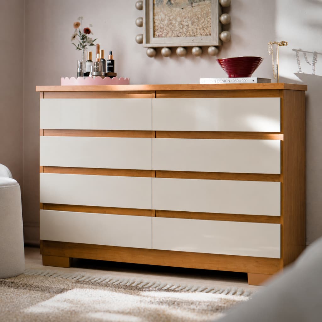 Cômoda 8 Gavetas Para Quarto Casal Com Pés E Corrediça Telescópica Grande Organizador Roupas Grécia