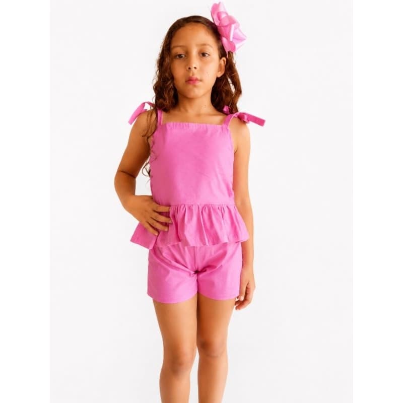 Conjunto Infantil Feminino em Tricoline | Blusa com Alças Reguláveis e Short com Elástico | Menina 2 ao 8 Anos