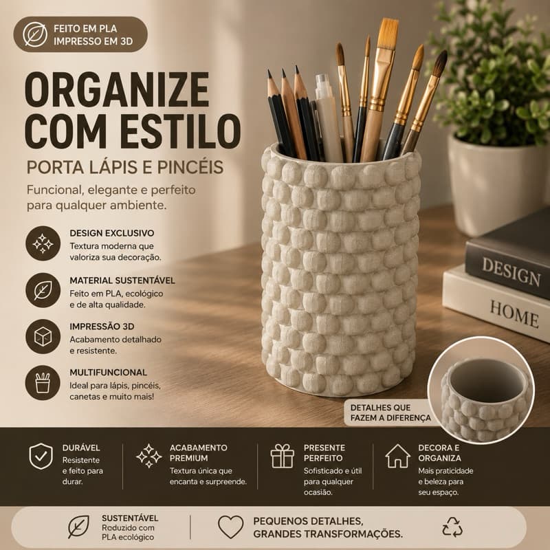 Porta Canetas e Porta Pincéis Decorativo Texturizado | Organizador de Mesa bubble