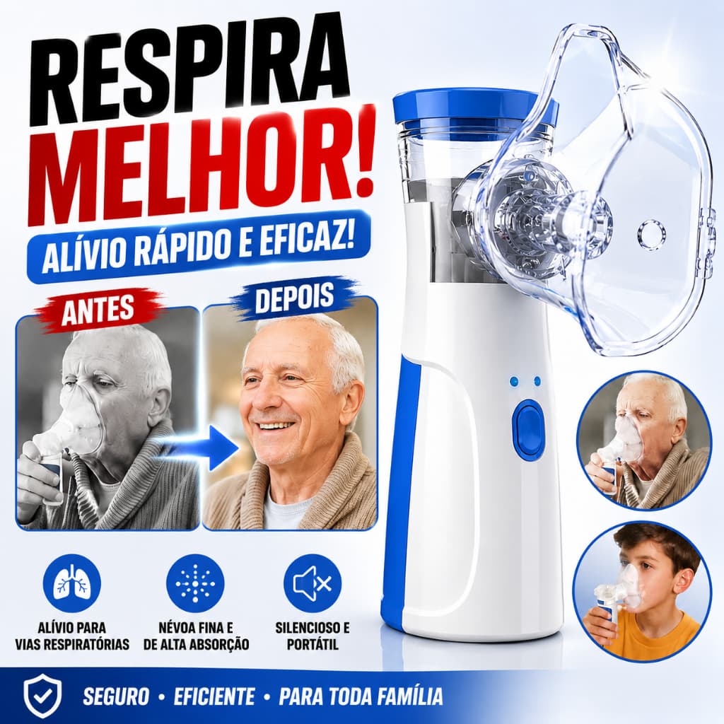 Inalador Nebulizador Portátil USB Silencioso Adulto Infantil Malha Mesh Recarregável para Viagem e Casa