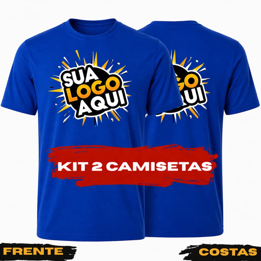 Kit 2 Camisetas Camisas Personalizadas Azul Sublimada Conjunto Sua Logo Aqui 100% Algodão