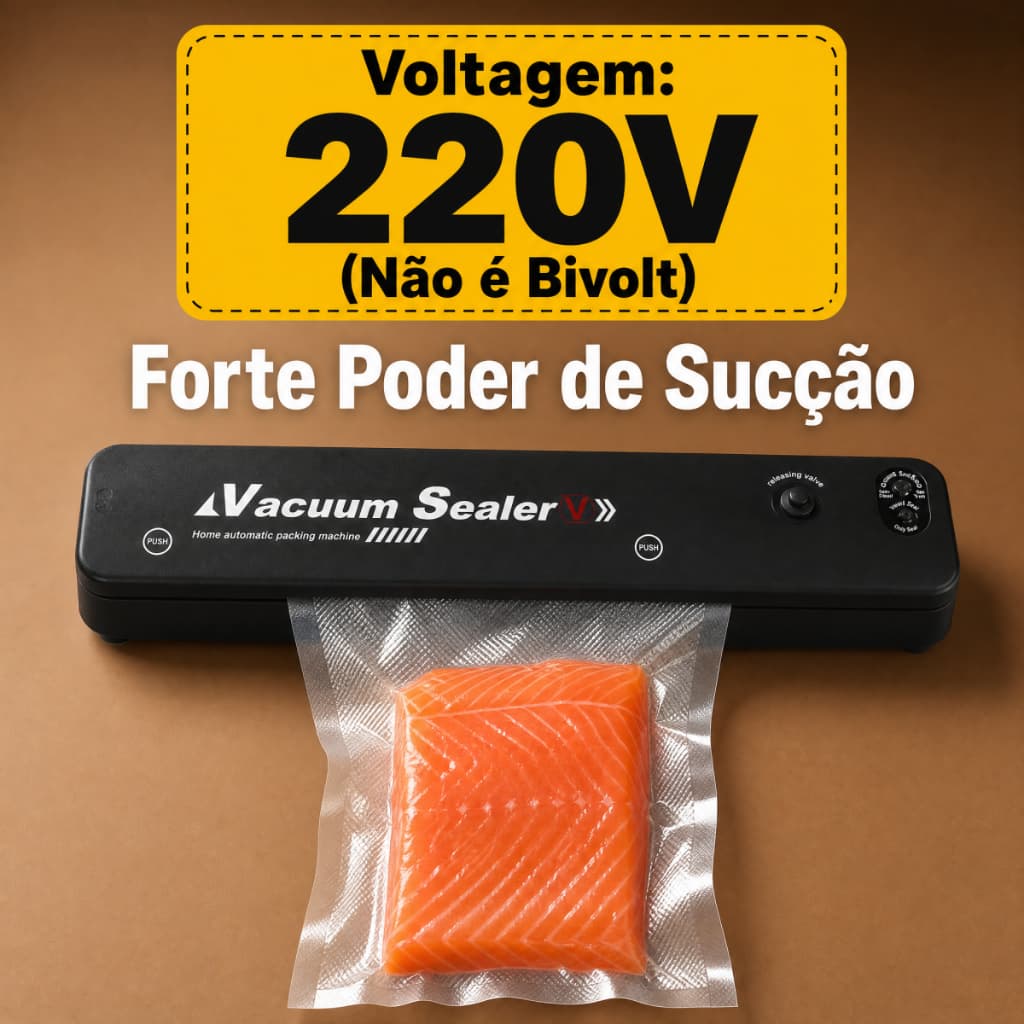 Seladora a Vácuo Doméstica 220V Não Bivolt, Forte Sucção, Modo Seco e Úmido, Conserva Alimentos Frescos