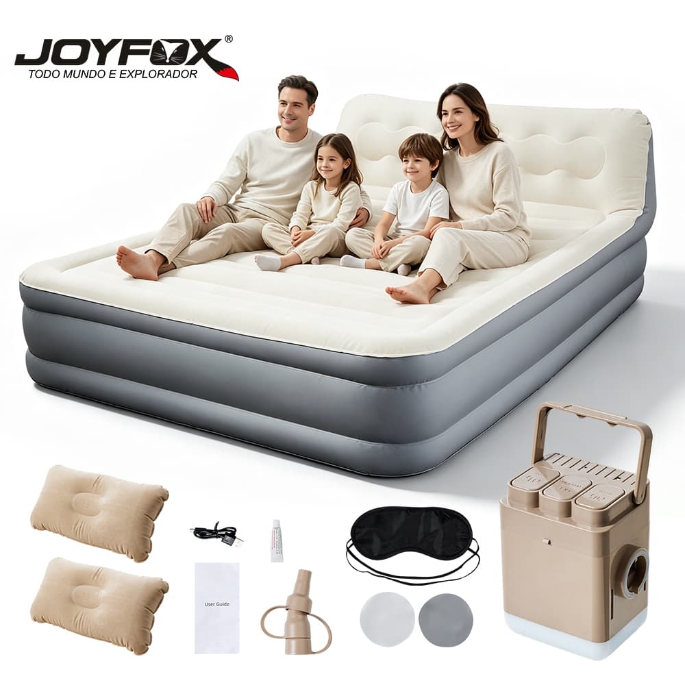 Colchão Inflável Queen Com Bomba Inflável De Bateria De Lítio Embutida E Removível De 210*152*40cm Com Encosto JOYFOX