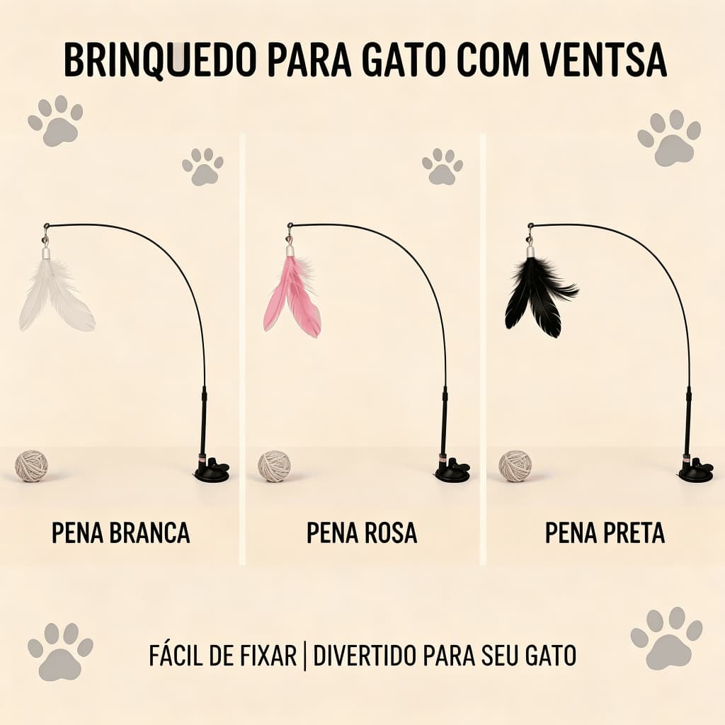 Brinquedo Interativo Varinha para Gatos com Ventosa e Pena de Pássaro Fixa no Chão - Estímulo Caça